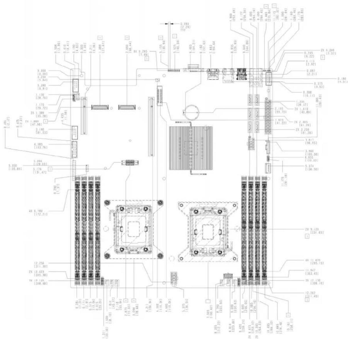 Technical diagram of a computer motherboard with labeled components and part numbers, likely from an older computer.