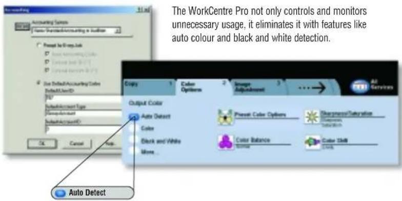 The WorkCentre Pro not only controls and monitors unnecessary usage, it eliminates it with features like auto colour and black and white detection. Auto Detect