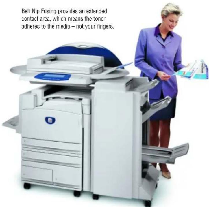 Belt Nip Fusing provides an extended contact area, which means the toner adheres to the media – not your fingers.