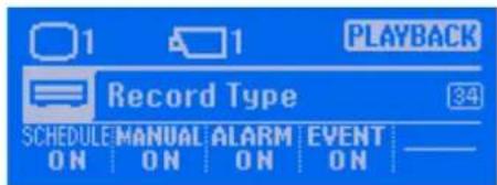 1 1 PLAYBACK Record Type 34 SCHEDULE MANUAL ALARM EVENT ON ON ON ON