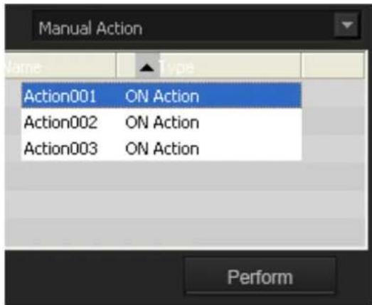Manual Action Name ▲ Type Action001 ON Action Action002 ON Action Action003 ON Action Perform