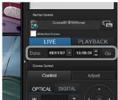Monitor Control Camera01 @ RSV6 viewer All-Anchor Frame LIVE PLAYBACK Date: 08/11/07 15:19:30 Go Camera Control Control Adjust OPTICAL DIGITAL
