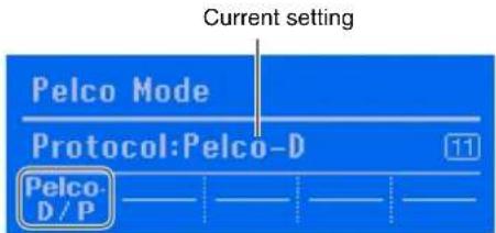 Current setting Pelco Mode Protocol:Pelco-D 11 Pelco-D/P