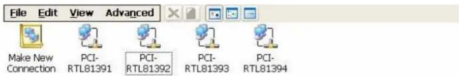 File Edit View Advanced Make New Connection PCI- RTL81391 PCI- RTL81392 PCI- RTL81393 PCI- RTL81394