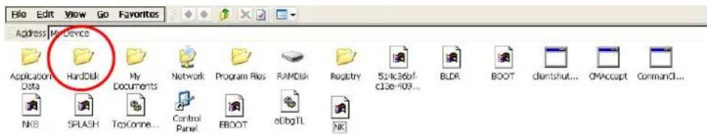 File Edit View Go Favorites Address My Device Application Data HardDisk My Documents Network Program Files RAMDisk Registry 514c360f-CL3e-409... BLDR BOOT clientshut... OMAccept CommandCl... NKB SPLASH TopConne... Control Panel EBOOT eDbgTL NK