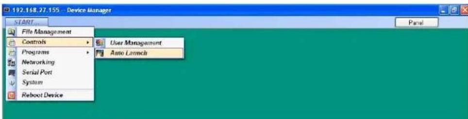 192.168.27.155 - Device Manager START... File Management Controls Programs Networking Serial Port System Reboot Device User Management Auto Launch Panel