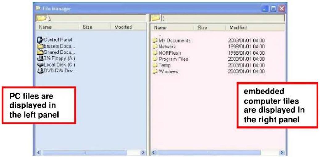 PC files are displayed in the left panel embedded computer files are displayed in the right panel