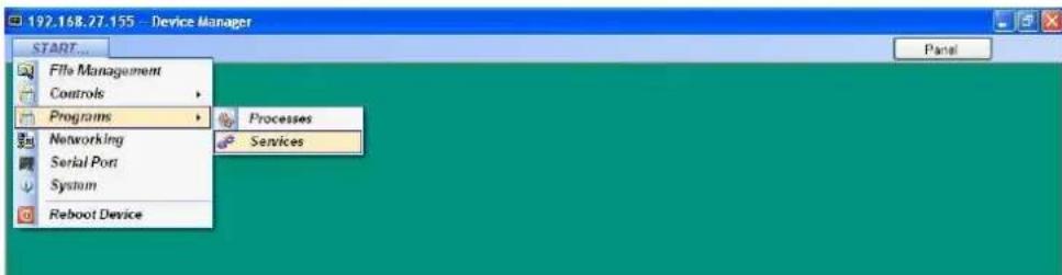 192.168.27.155 - Device Manager START... File Management Controls Programs Networking Serial Port System Reboot Device Processes Services Panel