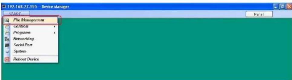 192.168.27.155 - Device Manager START File Management Controls Programs Networking Serial Port System Reboot Device