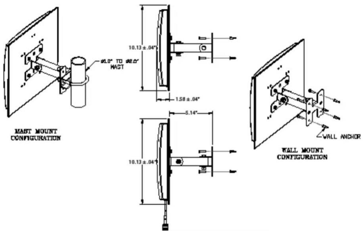 MAST MOUNT CONFIGURATION Ø10° TO Ø20° MAST 10.13 ± .04" 1.58 ± .04" WALL MOUNT CONFIGURATION 5.14" 10.13 ± .04" WALL ANCHOR