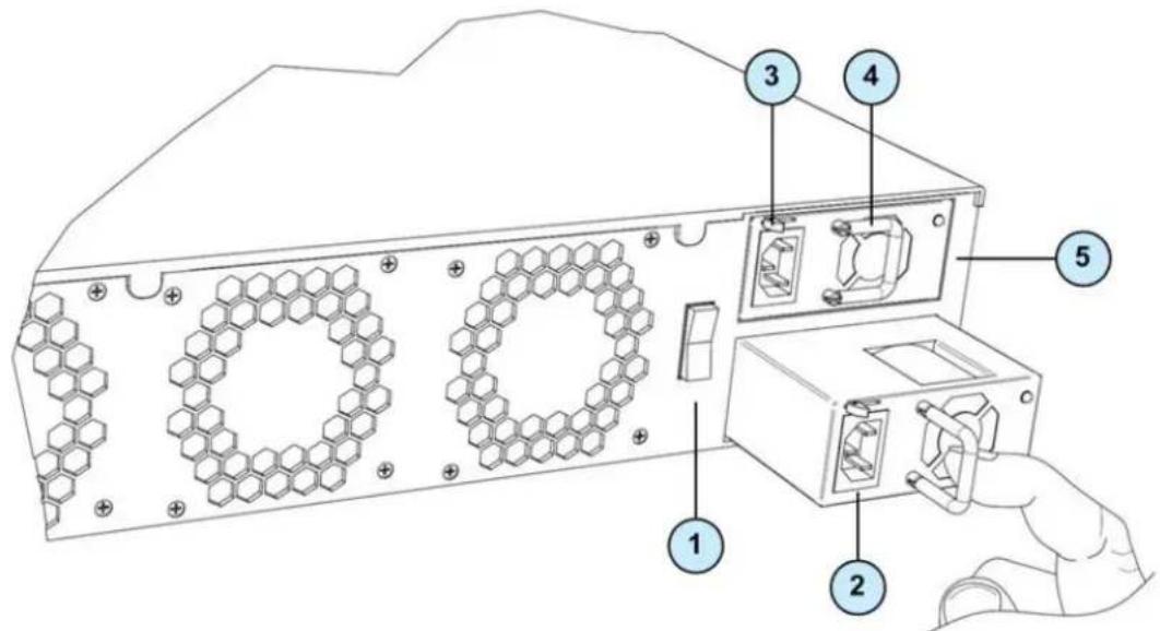 Diagram of a computer rack with labeled components including hexagonal connectors and power outlets