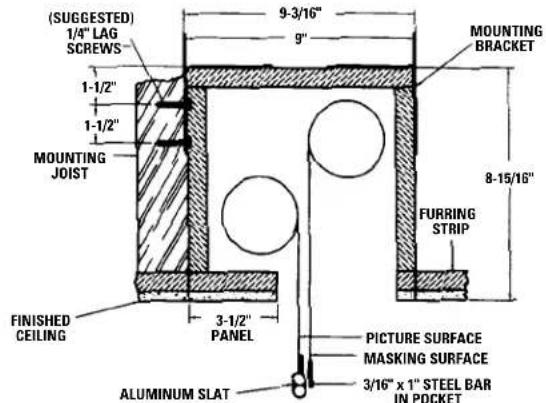 DA-LITE Tensioned Dual Masking Electrol - MUST MARK HOLE LOCATION OF SCREWS IN 3-1/2" PANEL FOR REMOVAL, IF COVERING WITH TILE. - 1