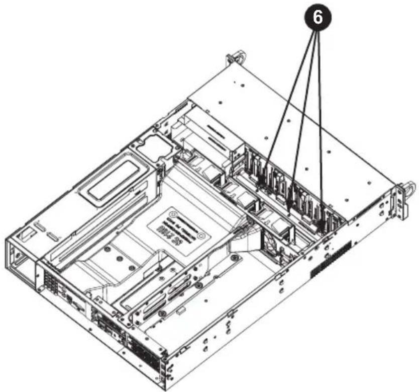 Technical diagram of a server rack with labeled component 6, showing internal hardware layout and mounting points.