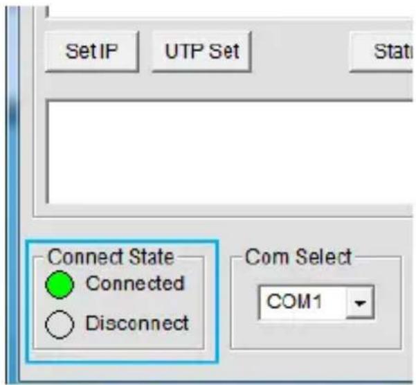 Set IP UTP Set Stat Connect State Connected Disconnect Com Select COM1