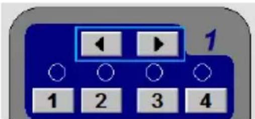Digital control panel with left/right buttons and numeric input fields, likely for audio or digital interface control