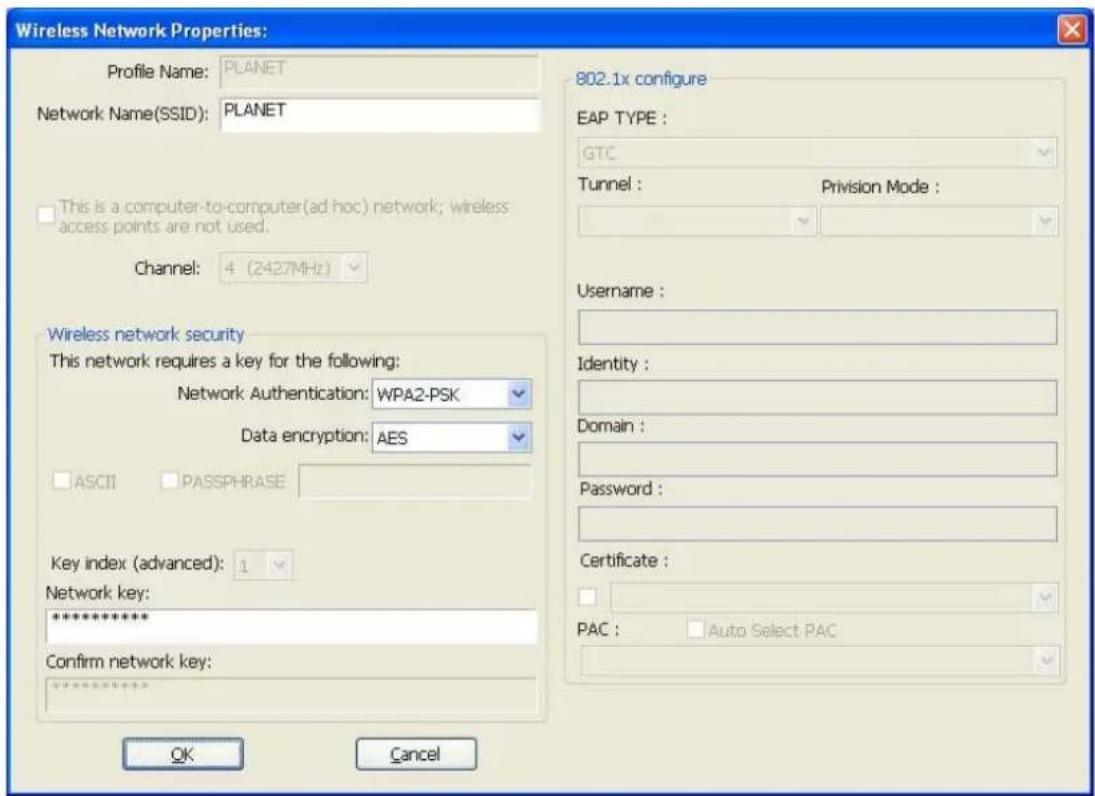 Planet WNL-U554M - Edit an existing profile - 1