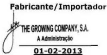 Fabricante/Importador THE GROWING COMPANY, S.A. A Administração 01-02-2013