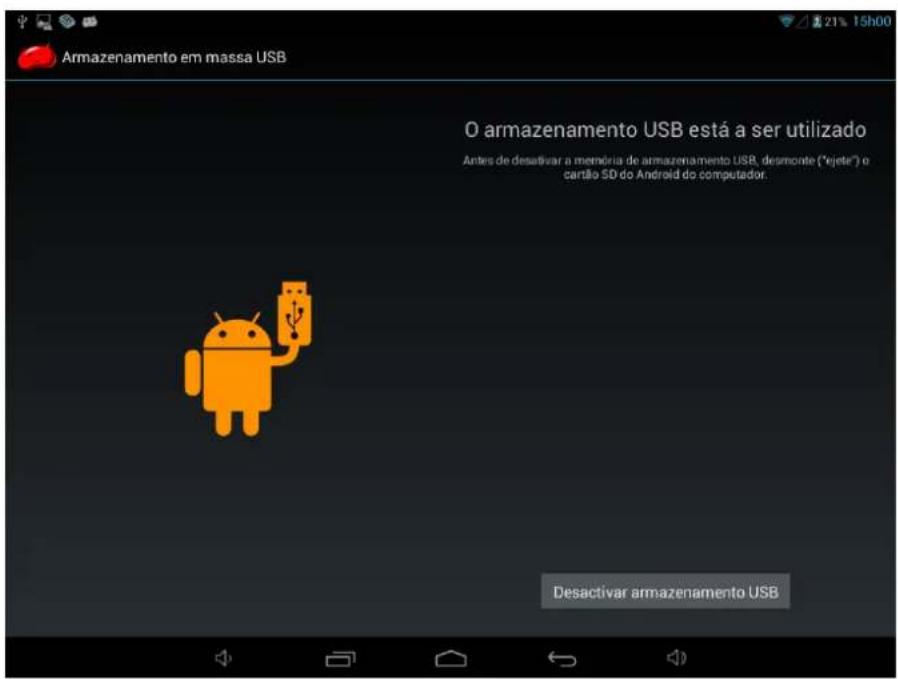 Armazenamento em massa USB O armazenamento USB está a ser utilizado Antes de desativar a memória de armazenamento USB, desmonte ("ejete") o cartão SD do Android do competador. Desactivar armazenamento USB