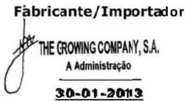 Fabricante/Importador THE GROWING COMPANY, S.A. A Administração 30-01-2013