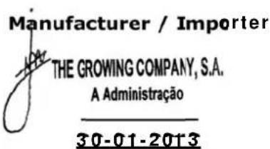 Manufacturer / Importer THE GROWING COMPANY, S.A. A Administração 30-01-2013