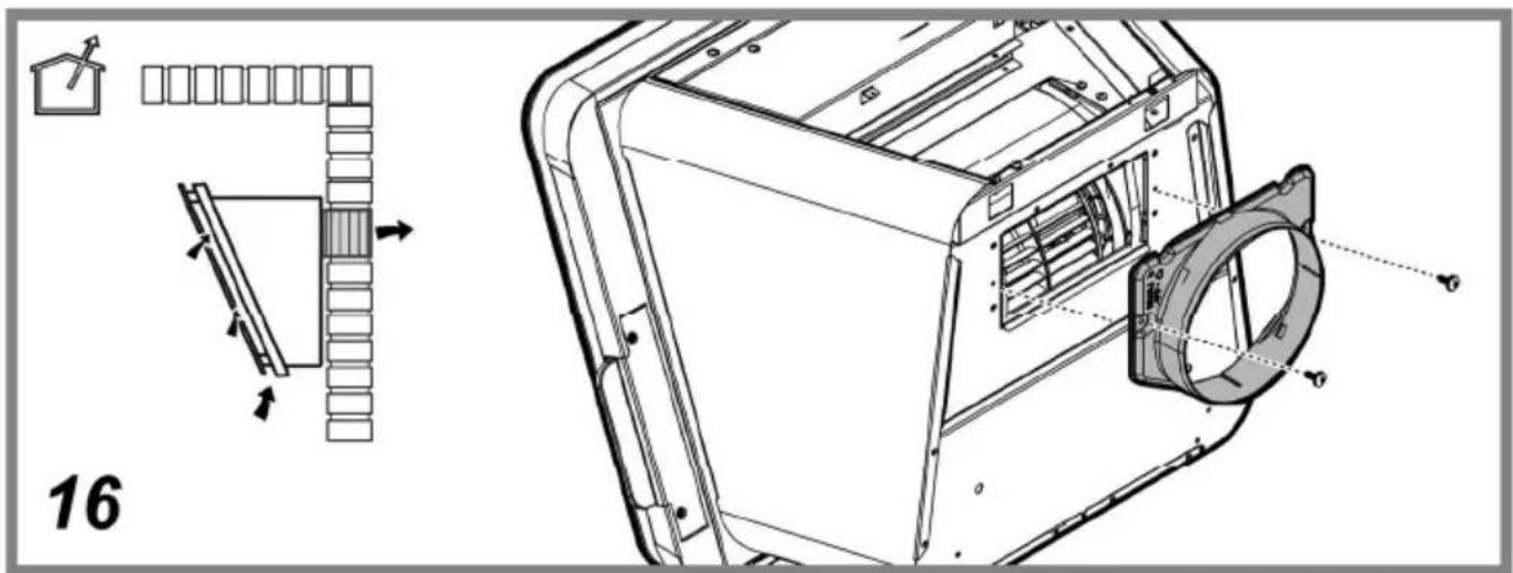 Technical diagram of a mechanical device with labeled components and assembly steps, including front view and side views.