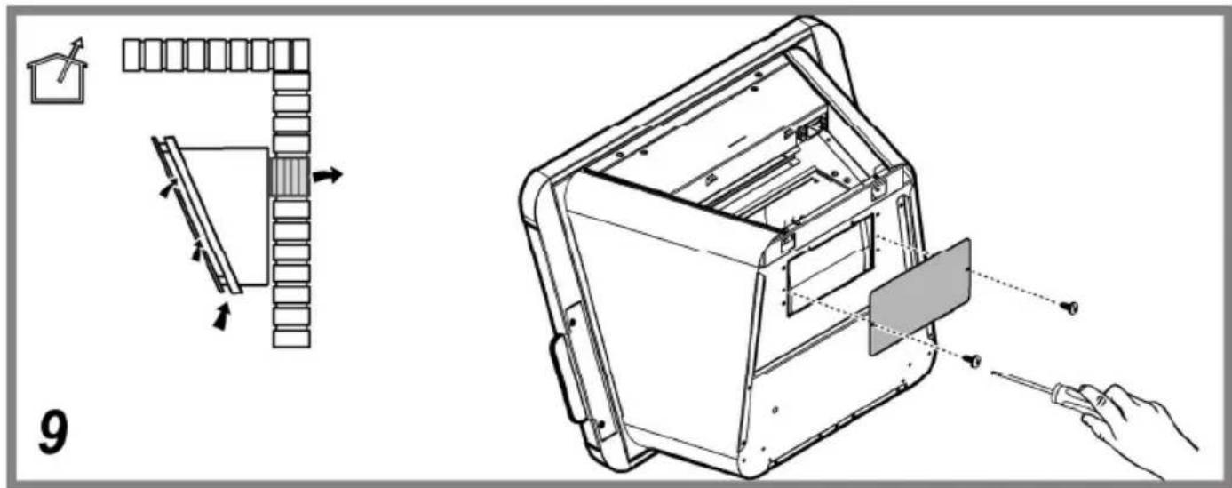 Technical diagram showing assembly steps of a device with labeled components and a close-up view of the internal structure.