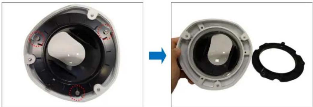 Two views of a mechanical component before and after assembly, showing internal components and a close-up view (no text or symbols)