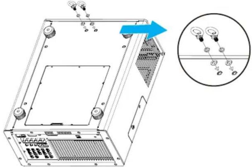 Technical diagram of an electronic device showing internal components and a magnified view with labeled parts.