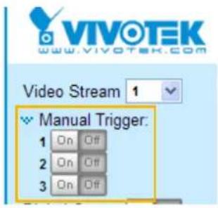 VIVOTEK www.vivotek.com Video Stream 1 Manual Trigger: 1 On Off 2 On Off 3 On Off
