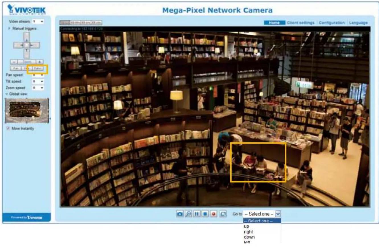 VIVOTEK Video stream: 1 Manual triggers: Pan speed: Tilt speed: Zoom speed: Global view: Move Instantly Connected to 182.194.6.120 Home Client settings Configuration Language Go to - Select one - - Select one - up right down left