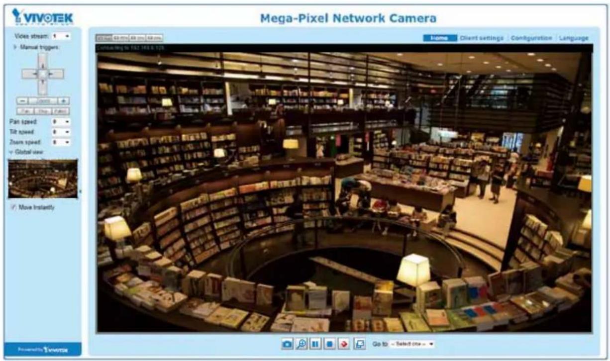 VIVOTEK Mega-Pixel Network Camera Voice stream: 1 Manual triggers: Pan speed: 0 Tilt speed: 0 Zoom speed: 0 Global view: Move Instantly Home Client settings Configuration Language Create long to 132, 143 & 173. Go to Select one