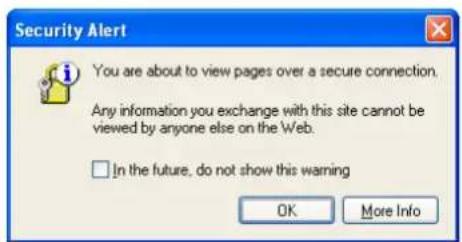 Security Alert You are about to view pages over a secure connection. Any information you exchange with this site cannot be viewed by anyone else on the Web. In the future, do not show this warning OK More Info