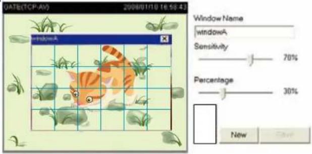 DATE(TCP-AV) 2008/01/10 16:59:43 Window A Window Name windowA Sensitivity 70% Percentage 30% New Save