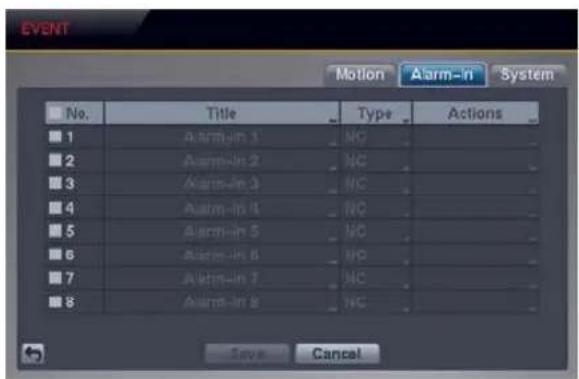 REVO R84D2FB4F-1T - Alarm-In Event Settings (EVENT → Alarm-In Tab) - 1