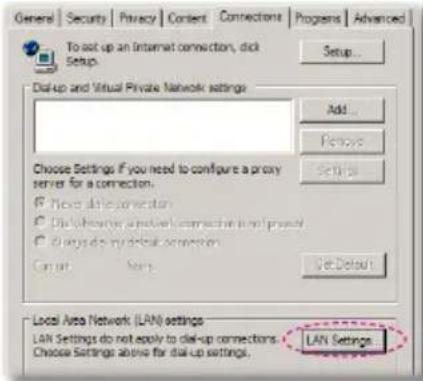 General | Security | Privacy | Content | Connections | Programs | Advanced To set up an Internet connection, dial Setup... Setup... Dial-up and Virtual Private Network settings Add... Remove Choose Settings If you need to configure a proxy server for a connection. ✓ New dial connection ✓ Dial-up any network connection is not present ✓ Always do my dial-up connection Cancel Apply Get Default Local Area Network (LAN) settings LAN Settings do not apply to dial-up connections. Choose Settings above for dial-up settings. LAN Settings