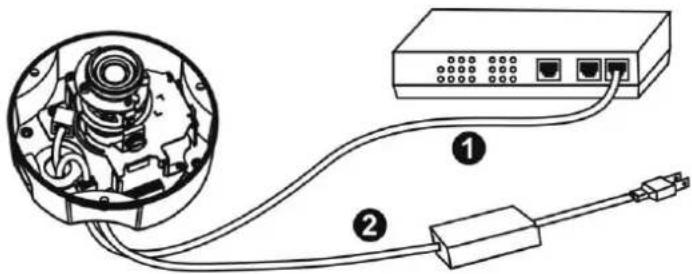 Diagram showing wiring connections between a device with labeled components including a mechanical component and network ports.
