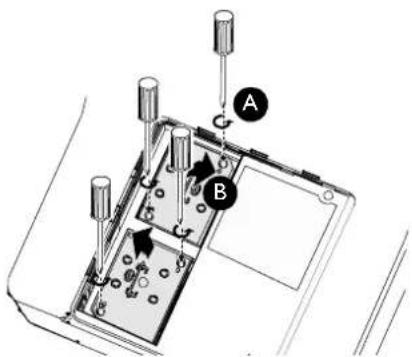 Technical diagram showing labeled components A and B in a mechanical or electronic assembly, with arrows indicating movement or assembly.
