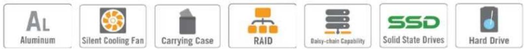 Al Aluminum Silent Cooling Fan Carrying Case RAID Daisy-chain Capability SSD Solid State Drives Hard Drive
