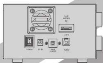 Diagram of a device rear panel with labeled ports and indicators in Chinese