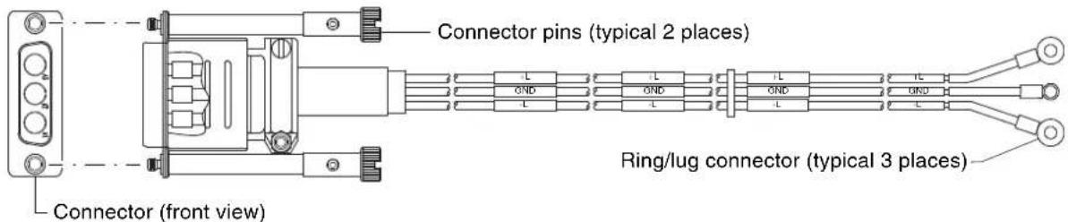 Connector pins (typical 2 places) OND OND OND Ring/lug connector (typical 3 places) Connector (front view)