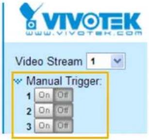 VIVOTEK WWW.VIVOTEK.COM Video Stream 1 Manual Trigger: 1 On Off 2 On Off 3 On Off