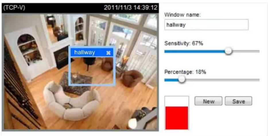 (TCP-V) 2011/11/3 14:39:12 Window name: hallway Sensitivity: 67% Percentage: 18% New Save