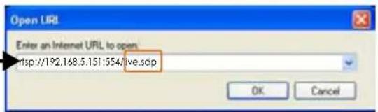 Open URL Enter an Internet URL to open http://192.168.5.151:554/live.scp OK Cancel
