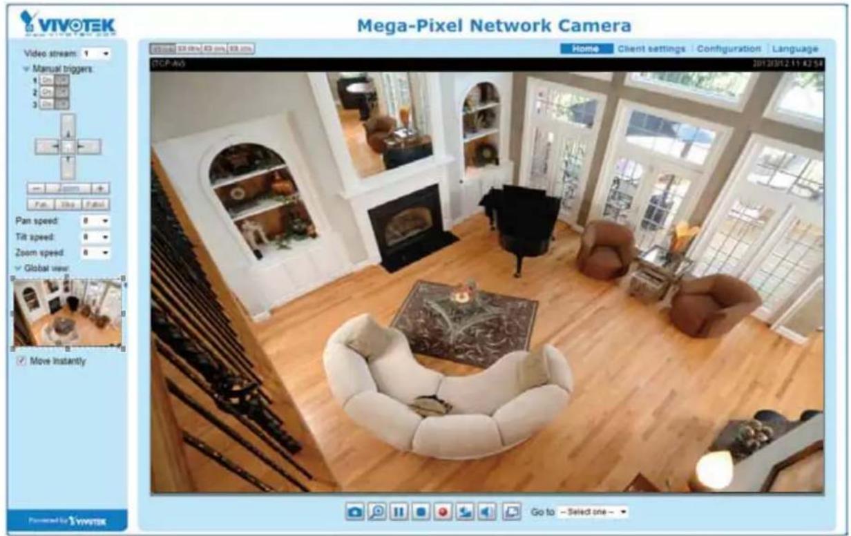 VIVOTEK Video stream: 1 Manual triggers. 1 On 2 On 3 On Pan: Stop Panel Pan speed: 0 Tilt speed: 0 Zoom speed: 0 Global view: Move Instantly Mega-Pixel Network Camera Home Client settings Configuration Language (TCP-AV) 2017/07/12 11:43:54 Go to - Select one - Powered by 3VIVOTEK