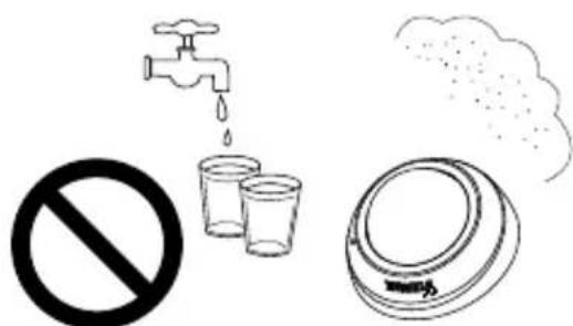 Illustration showing prohibited items: a faucet, two cups, and a trash can with smoke.