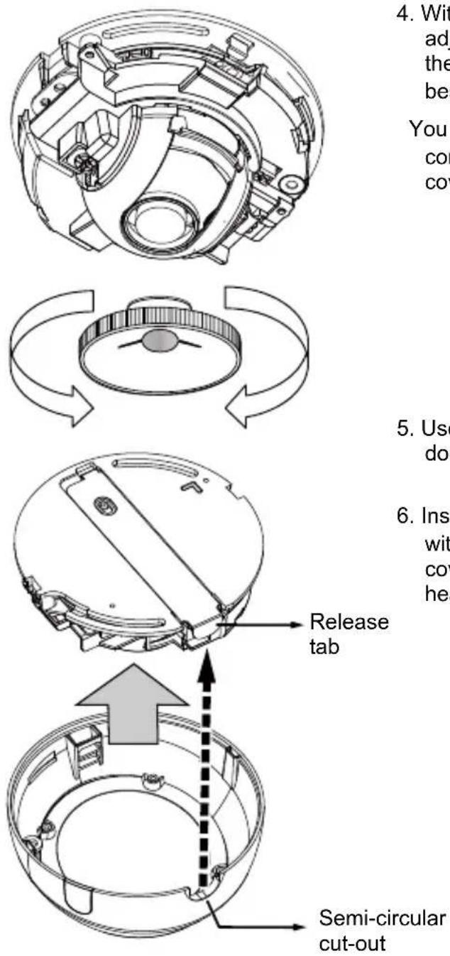 4. Wit adj the bes You cor cov 5. Use do 6. Inst wit cov hea Release tab Semi-circular cut-out