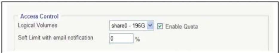 Access Control Logical Volumes share0 - 196G Enable Quota Soft Limit with email notification 0 %