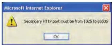 Microsoft Internet Explorer Secondary HTTP port must be from 1025 to 65535 OK