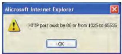 Microsoft Internet Explorer HTTP port must be 80 or from 1025 to 65535 OK
