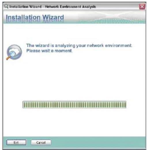Installation Wizard - Network Environment Analysis Installation Wizard The wizard is analyzing your network environment. Please wait a moment Est Cancel
